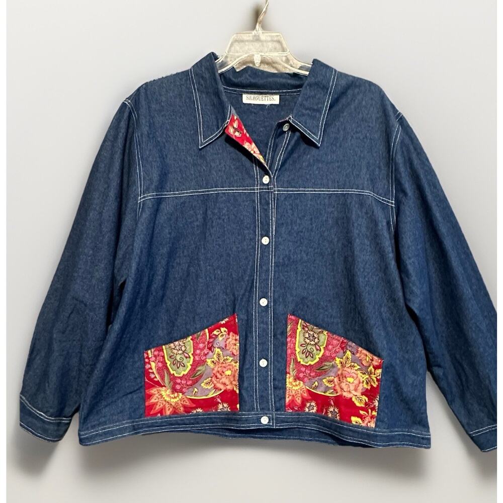 Silhouettes Jean Jacket Lightweight Paisley Trim 54" Bust 3X Sophisticated Lady